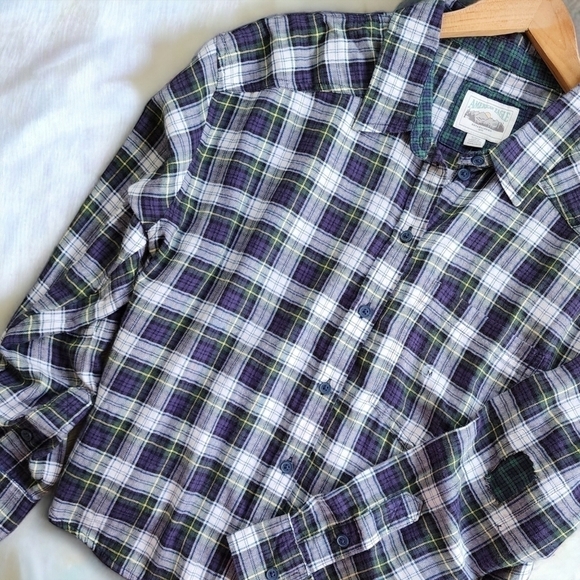 Ae | Cozy Cropped Tartan Flannel Blue Plaid Elbow Patches Womens Small S - Picture 9 of 13